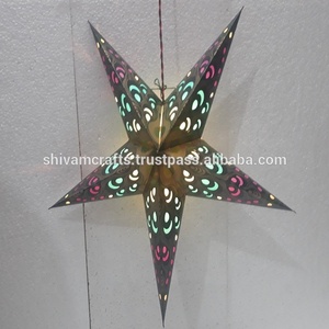 Lampes en papier étoile indienne nouvelles impressions lampes décoratives étoiles en papier lanternes étoiles en papier de noël lampes étoiles en papier de noël - Product Image 1