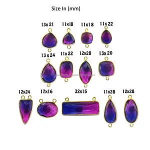 ตัวเชื่อมต่อสำหรับแถบรูปคู่สีน้ำเงินและชมพูตัวเรือนทองเหลืองชุบทองเครื่องประดับ - Product Image 1