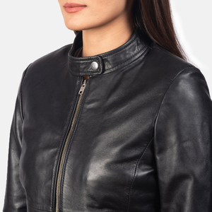 Nouvel arrivage de veste de motard sportive en cuir de mouton beige foncé pour femmes Design personnalisé Mode bon marché en cuir véritable - Product Image 6