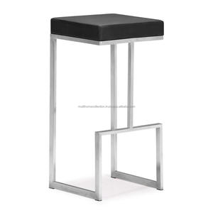 Taburete de barra de acero inoxidable, taburete de barra de altura de mostrador de estilo simplemente moderno, asiento de madera maciza, artesanía india de alta calidad - Product Image 1