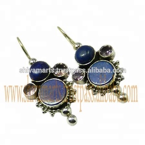 Beautiful Natural Lapis Amethyst Multi Gemstone <b>Hoop</b> <b>Earrings</b> Solid 925 <b>Sterling</b> <b>Silver</b> Vintage Wedding Party Gift Rhodium Gold - Product Image 2