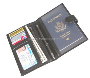 Premium Product Portefeuille de voyage en cuir noir personnalisé en gros avec un porte-passeport - Product Image 1