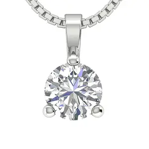 Simple Classy Real Round Diamond Solitaire Diamond Pendant in 14K White Gold for Women Jewelry