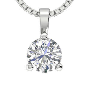 Pendentif simple et élégant en or blanc 14 carats avec diamant rond naturel solitaire, collier élégant pour les bijoux de fête pour femmes - Product Image 1