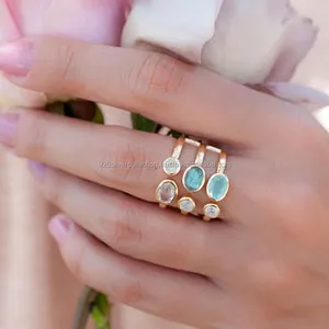 Elegante chapado en oro azul Topacio labradorita piedras preciosas cóctel declaración anillos moda aleación compromiso fiesta aniversario anillos - Product Image 2