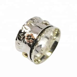 Anillos personalizados de Plata de Ley 925 de dos tonos con martillo Eternity Vermeil, joyería fina de nuevo estilo para bodas - Product Image 1