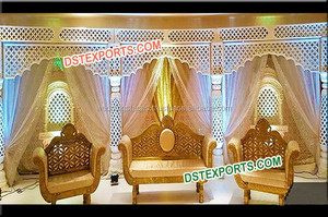 Muslim Nikah Gold <b>Crystal</b> Stage <b>Set</b> Indian Wedding Reception Stage Fiber <b>Crystal</b> Stage <b>Set</b> - Product Image 6