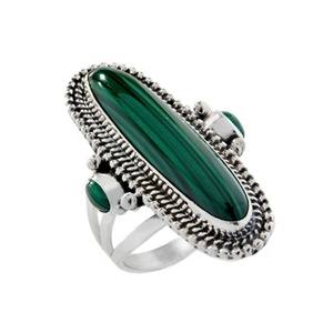 Exclusivo Original gran oferta joyería traje sólido 925 plata esterlina malaquita piedra preciosa eternidad anillo Vermeil - Product Image 1