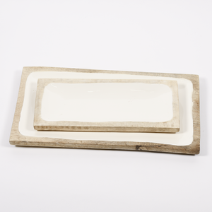 Plateau de service <span class=keywords><strong>rectangulaire</strong></span> en bois de manguier, <span class=keywords><strong>design</strong></span> minimaliste fait main, couleur unie, vaisselle et assiettes - Product Image 1
