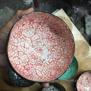Red Snake Design Inlay Inside Lacquer Coconut Shell Bowl from Vietnam - Product Image 1