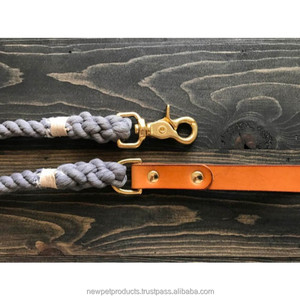 Laisse pour chien avec poignée en cuir Laisse en corde de coton Fabricant d'accessoires pour animaux de compagnie Grossiste Meilleur prix - Product Image 2