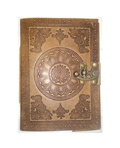 สมุดบันทึกการเดินทางขนาด B5สมุดไดอารี่หนังแท้วินเทจลายดอกไม้สีแทนแบบคลาสสิกพร้อมฝาปิดโลหะสำหรับใช้ในการส่งเสริมการขาย - Product Image 1