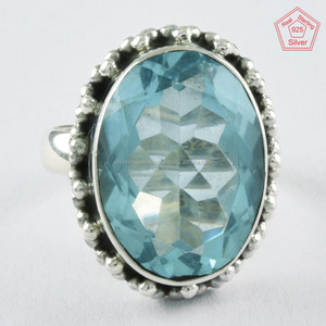 Anillo de piedra de Topacio azul ovalado Anillo de Plata de Ley 925, Anillo de Plata de Ley 925 - Product Image 3