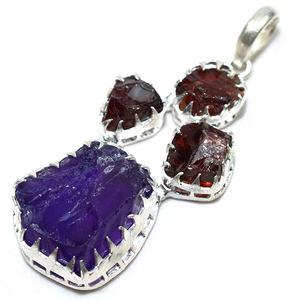 Pendentifs en argent sterling 925 avec améthyste et grenat de forme fantaisie, pierre brute, bijoux Shri Ashapura, BOHEMIA CHRISTIAN, tiers - Product Image 2