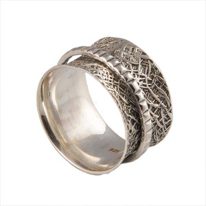 Anillo giratorio clásico hecho a mano de plata 925 con diseño abstracto, banda multimetálica de cobre y latón, ancho, para meditación y antiestrés - Product Image 2