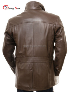 Blouson d'hiver en cuir marron pour hommes, à la mode - Product Image 4