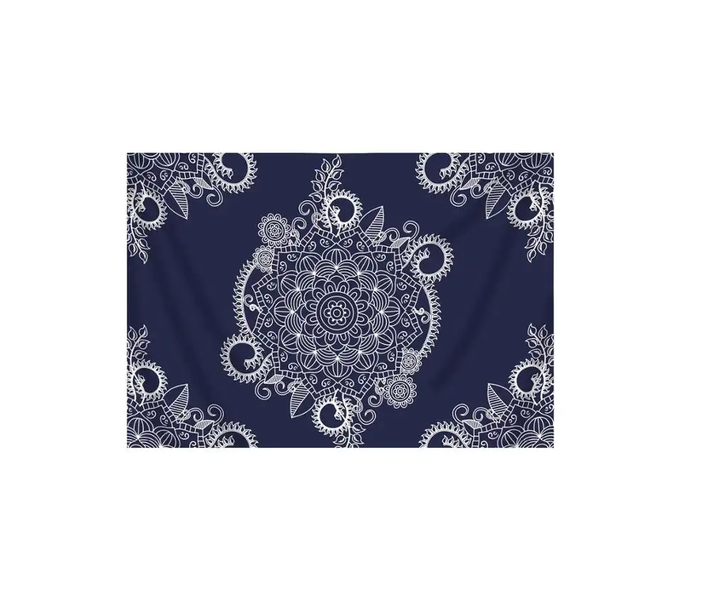 Indian Mandala Tapestry Wall Hanging Floral Psychedelic Bohemian Tapestries for Room Dark Blue White Multi Color