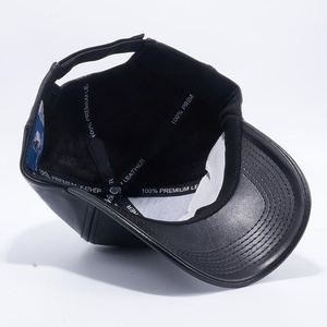 Jet <b>Black</b> Cow Leather Baseball <b>Cap</b> Premium Vintage Sports Hat for <b>Men</b> Custom Summer Cadet <b>Cap</b> Wholesale Leather Hat - Product Image 2