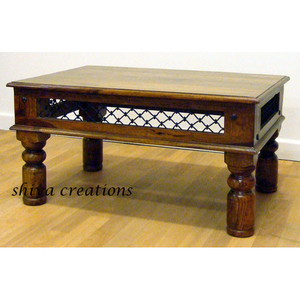 Mesa de Centro de Madera Maciza Tradicional India, Muebles Hechos a Mano para Sala de Estar - Product Image 1