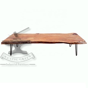 Mesa de centro de madera maciza extensible vintage moderna muebles de borde vivo de estilo industrial verde rústico duradero para uso doméstico - Product Image 5