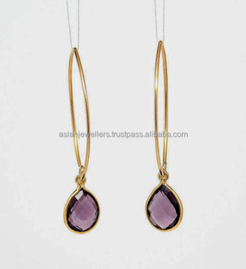 Amethyst Quartz 925 Sterling Silver Gemstone Earrings Handmade Jewelry gold vermeil - Product Image 1