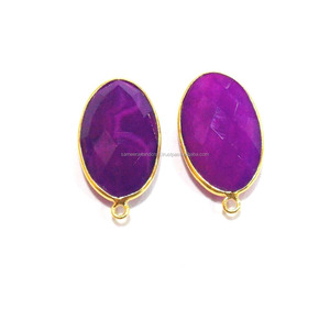 Hermosa piedra preciosa de Calcedonia de lavanda, chapado en oro de 18 quilates, bisel facetado hecho a mano, conector bohemio, joyería de piedra natal - Product Image 2