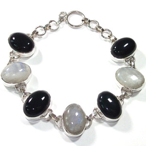 Pulsera de plata de ley 925 con gema de luna de arcoíris, joyería - Product Image 2
