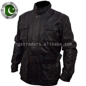 Black <b>Leather</b> <b>Jacket</b> with <b>Box</b> Pockets for Men Made in Pakistan Sialkot - Product Image 4