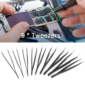 Vente chaude 9 PCS Noir En Acier Inoxydable Cils Pince À Épiler Ensemble Sûr Pince Main Outil D'entretien pour Bijoux DIY OEM ODM Options - Product Image 2