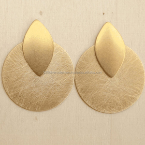 Handmade round Shape <b>Gold</b> Plated Brass Stud Earrings New Design For Girls for Gift Party Engagement or Anniversary - Product Image 2
