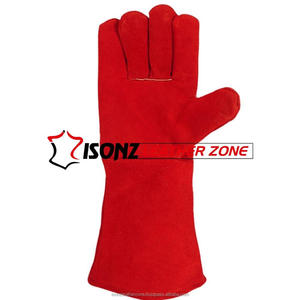 Guantes de Soldadura de Cuero de Vaca Rojo con Forro, Resistentes a Cortes, Impactos y Fuego, Guantes para Asar, 16 Pulgadas (40 cm) - Product Image 3