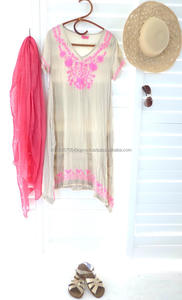 Túnica de algodón bordada Aari de estilo étnico Vintage, Vestido corto de playa para mujer, vestido hecho a mano bohemio, moda de verano para Bikini - Product Image 3