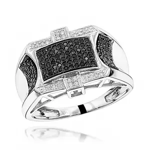 1.40 carats Designer Diamants Noirs et Blancs Pour Hommes Bague de Fiançailles 14k Or Véritable Acheter En Ligne