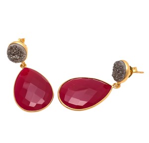 Pendientes Largos de Plata de Ley 925 Chapados en Oro de 18K con Cuarzo Druzy, Hechos a Mano, Estilo Vintage, para Bodas y Fiestas - Product Image 2
