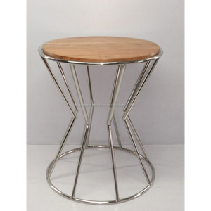 Table d'appoint moderne en métal argenté et fer avec dessus en bois Tables basses pour la décoration intérieure du salon - Product Image 1