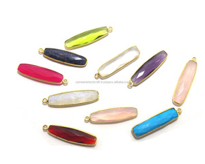 Handmade Vintage Druzy Connectors Natural Quartz Baguette CZ Bezel Set in Gold Plating Faceted Gemstone Brass Material - Product Image 1