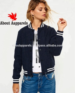 New Look Custom Women's Winter Windproof Casual Cotton Twill & Polyester Fleece Baseball College Bomber Varsity Jacket - Product Image 2