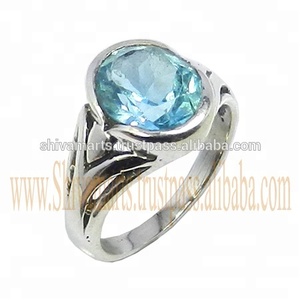 คุณภาพสูงพลอยบุษราคัมสีฟ้าแหวนเวอร์มิอิลนิรันดร์แหวนเงินสเตอร์ลิงอินเดียเครื่องประดับเงินสเตอร์ลิง925ประทับ - Product Image 2