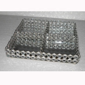 Los mejores precios al por mayor, bandeja de partición de cristal cuadrada de estilo Vintage, bandeja de Metal con acabado de níquel plateado hecho a mano, decoración del hogar - Product Image 1