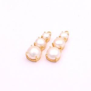 Componentes de pendientes de una sola fianza hechos a mano conector de piedras preciosas de Perla sintética blanca hallazgos y componentes de joyería - Product Image 2