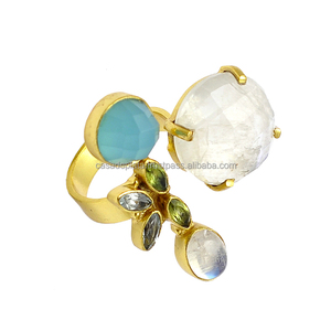 Multi Gemstone Bague en argent sterling 925 faite à la main avec lunette plaquée or et griffe Bague classique à la mode pour femmes filles - Product Image 4