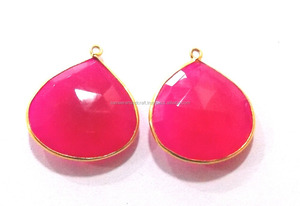 เครื่องประดับพลอยคาลซิโดนีสีชมพูร้อนสวยงามทำด้วยมือชุบทอง24K ขอบรูปหัวใจ18X18มม. ทำเครื่องประดับประกันตัวเดี่ยว - Product Image 2