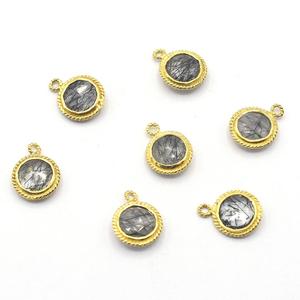 Colgante de Plata de Ley 925 con Bisel Chapado en Oro y Cuarzo Rutilado Negro de Forma Redonda, Joyería Hecha a Mano - Product Image 2