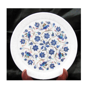 Belles assiettes rondes en marbre blanc incrusté - Product Image 1