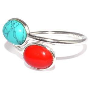 Surmontant rouge _ vert corail Turquoise en forme ovale bague en argent Sterling 925 bijoux en argent fin bijoux en argent frais - Product Image 3