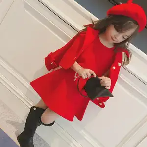 cy50140a Modear children clothes dress + coat + hat 3piece girls winter clothing sets