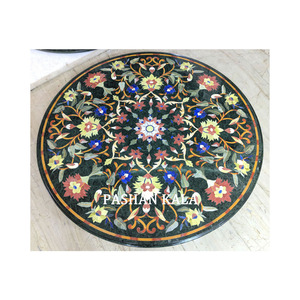 Design étonnant Dernier produit de marbre noir Forme ronde Incrustation Dessus de table pour la décoration de la maison et de l'hôtel But au meilleur prix - Product Image 1