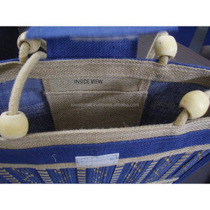 Sac de shopping moyen en jute tendance, écologique, promotionnel, motif vague bleue, impression logo Expo Koria, Lowellcraft - Product Image 4