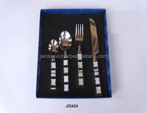 Juego de cubiertos de acero pulido con espejo con mango de fregona plana Juego de vajilla Juego de cubiertos de acero - Product Image 3