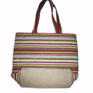Bolso de playa de yute a rayas tejido a mano con cierre de cremallera y correa de hombro informal para mujer - Product Image 4